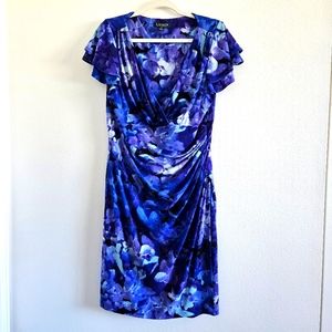 Lauren Ralph Lauren Faux-Wrap Dress Blue Purple Size 16 Career Office Church